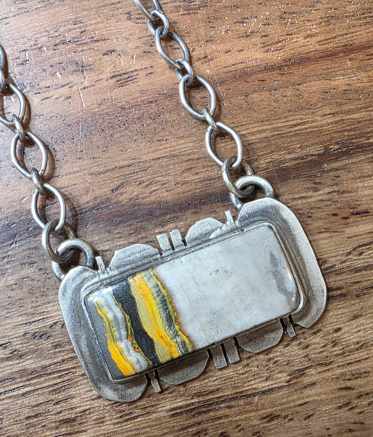 Navajo Russell Sam Sterling Silver Bumblebee Jasper Bar Statement Necklace