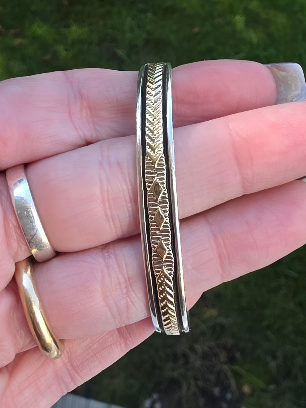 Bruce Morgan Navajo 14K Gold & Sterling Silver Hand-Stamped Cuff Bracelet (18g)