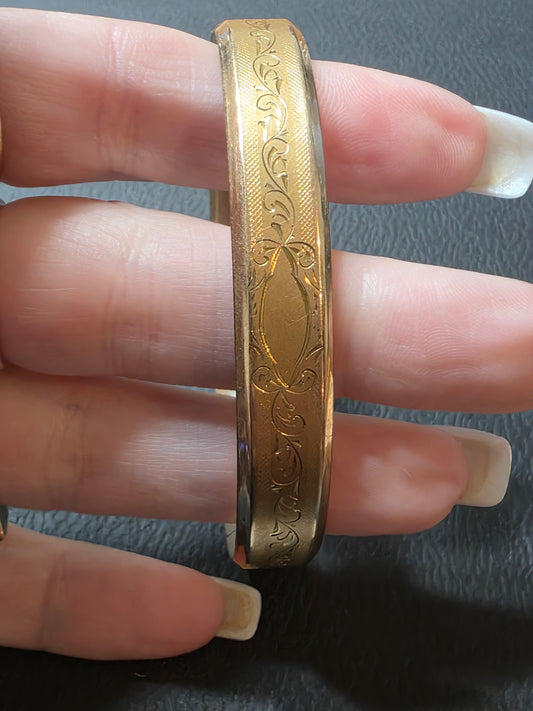 Antique Victorian Gold Filled Etched Bangle Bracelet Blank Cartouche Hinged