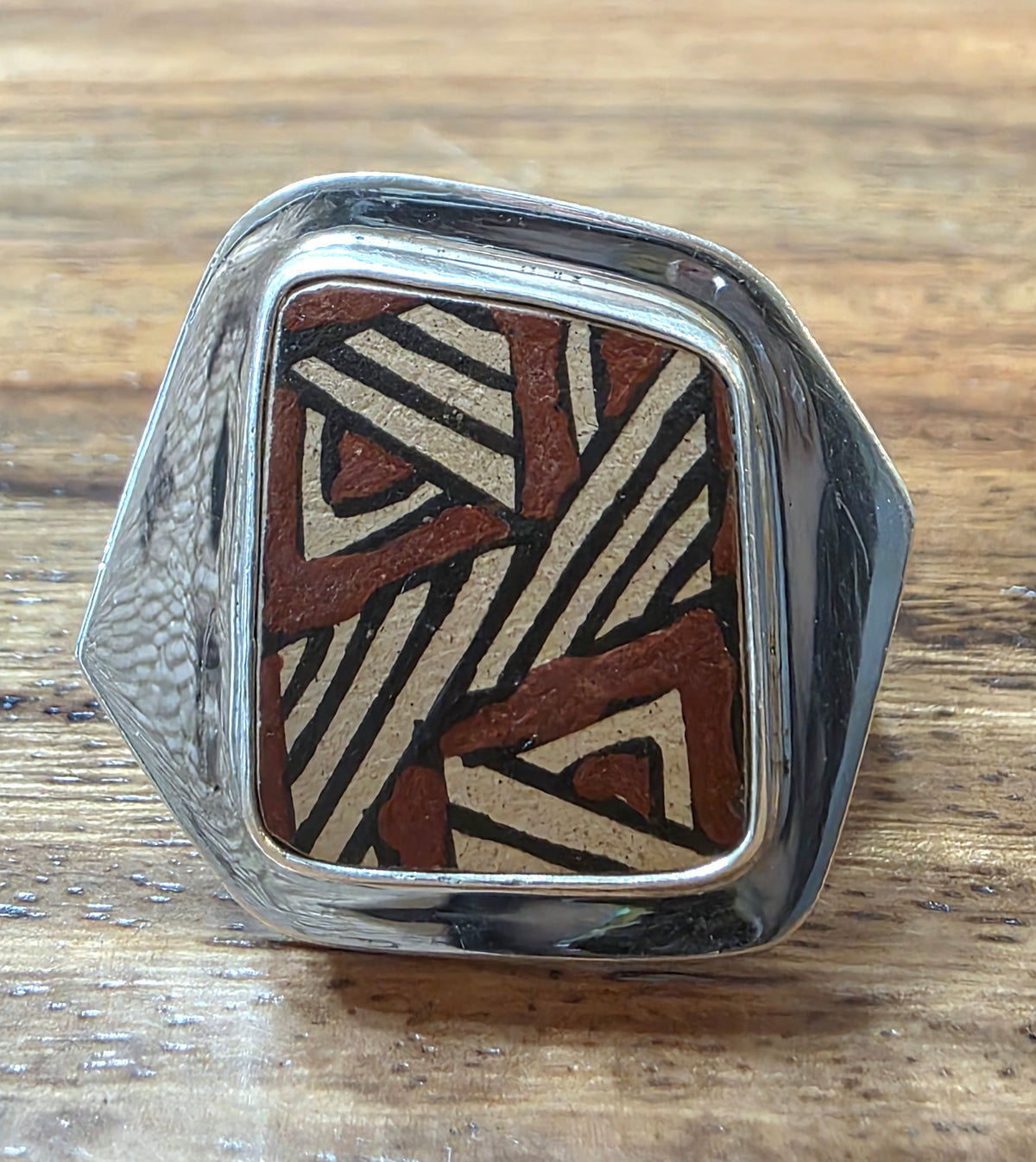 Mata Ortiz Pottery Shard Ring By Agustin Torres Beltran, Chihuahua Mexico, 950S