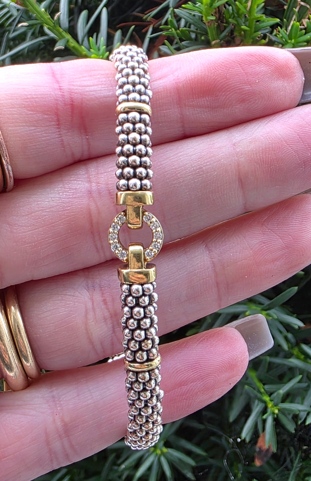 LAGOS Enso Two-Tone Diamond Circle Caviar Bracelet (6mm)