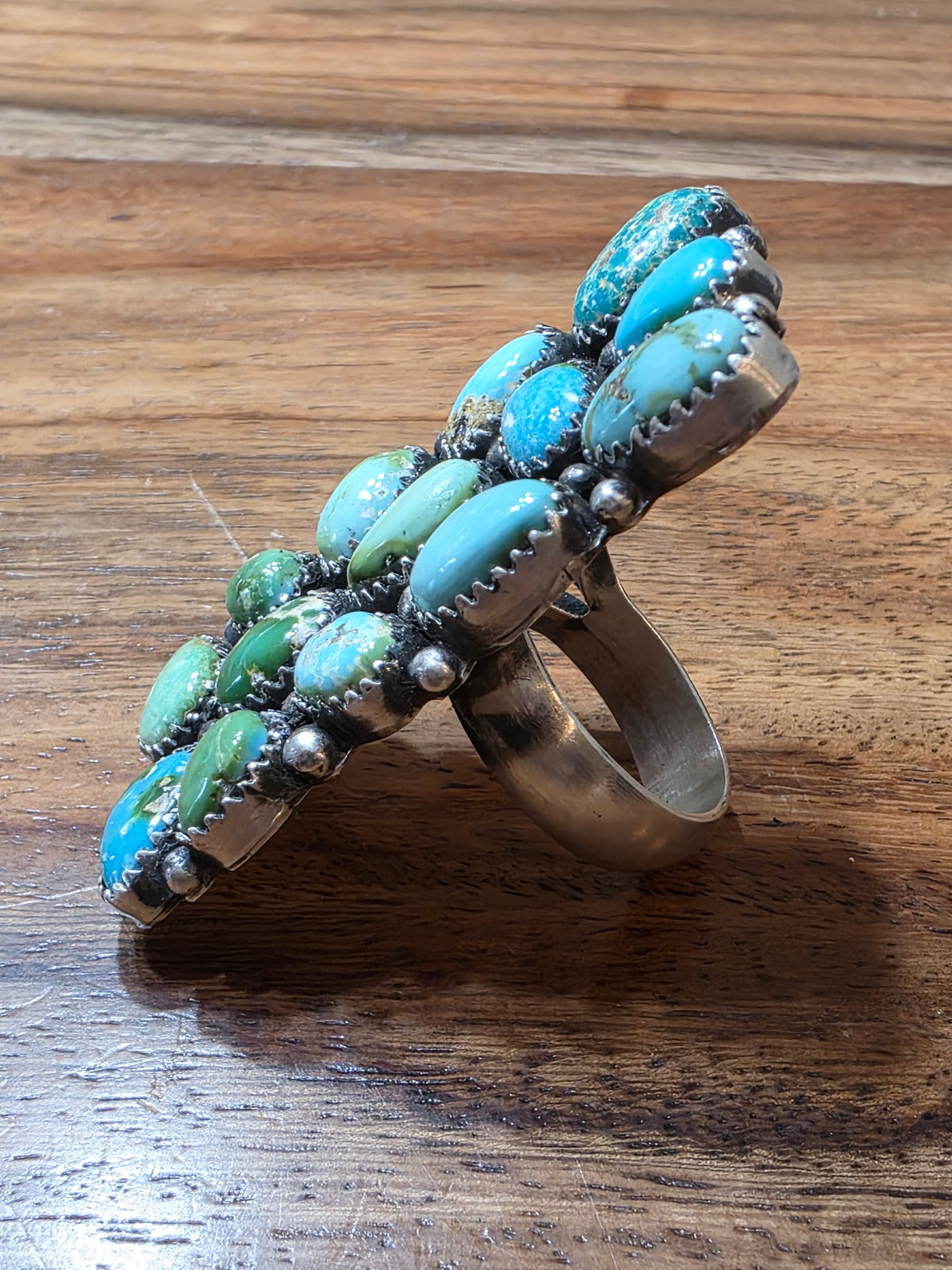 Navajo Anna Spencer Sonoran Gold Turquoise Cluster Ring, Adjustable, 925