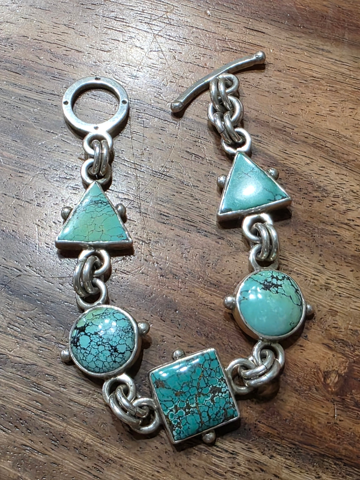 Keith Harryman Sterling Silver Turquoise Link Toggle Bracelet