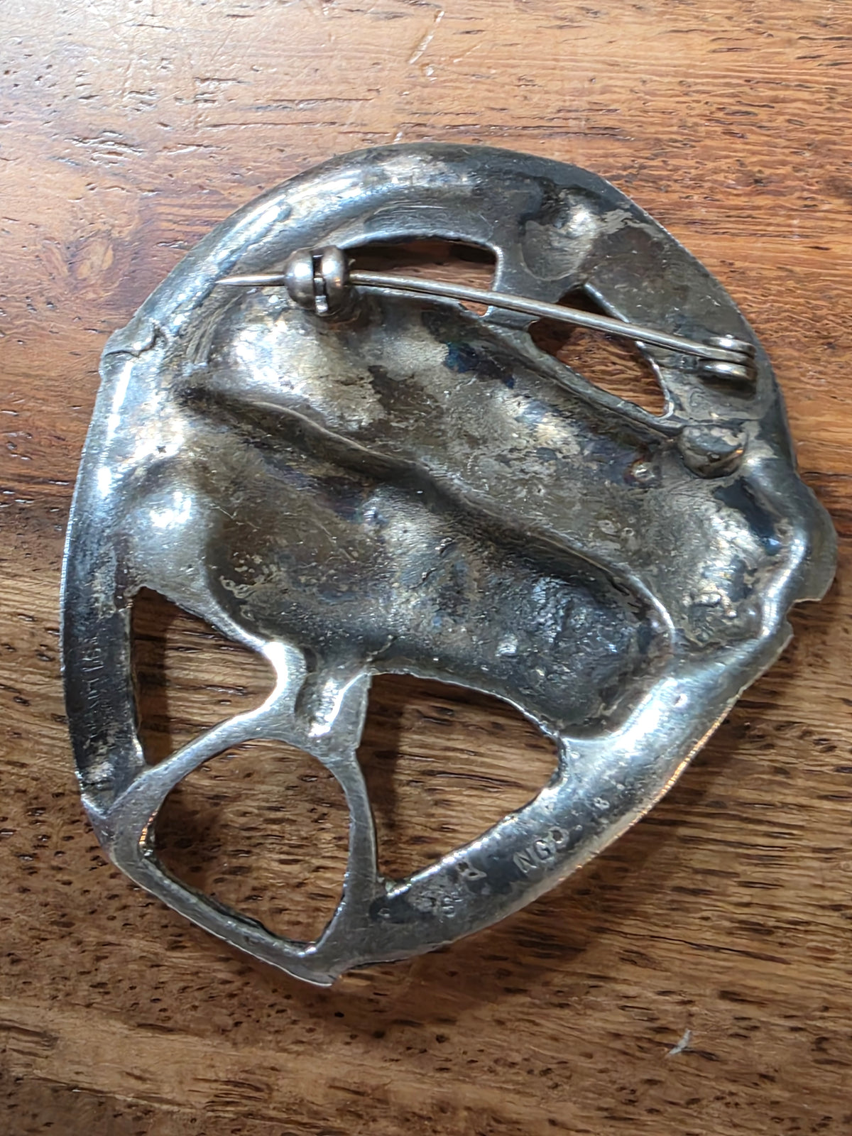 Antique Sterling Silver Double Horse Head Horseshoe Brooch Pin Equestrian Racing