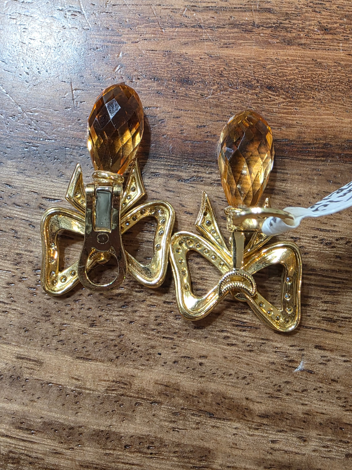 CHIMENTO Vintage 18K Yellow Gold Diamond Citrine Bow Drop Earrings 3189 AL 750