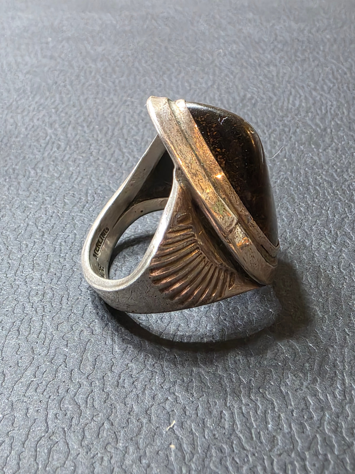 Vintage Modernist Sterling Silver Tiger Eye Ring MCM Statement 925 Handmade