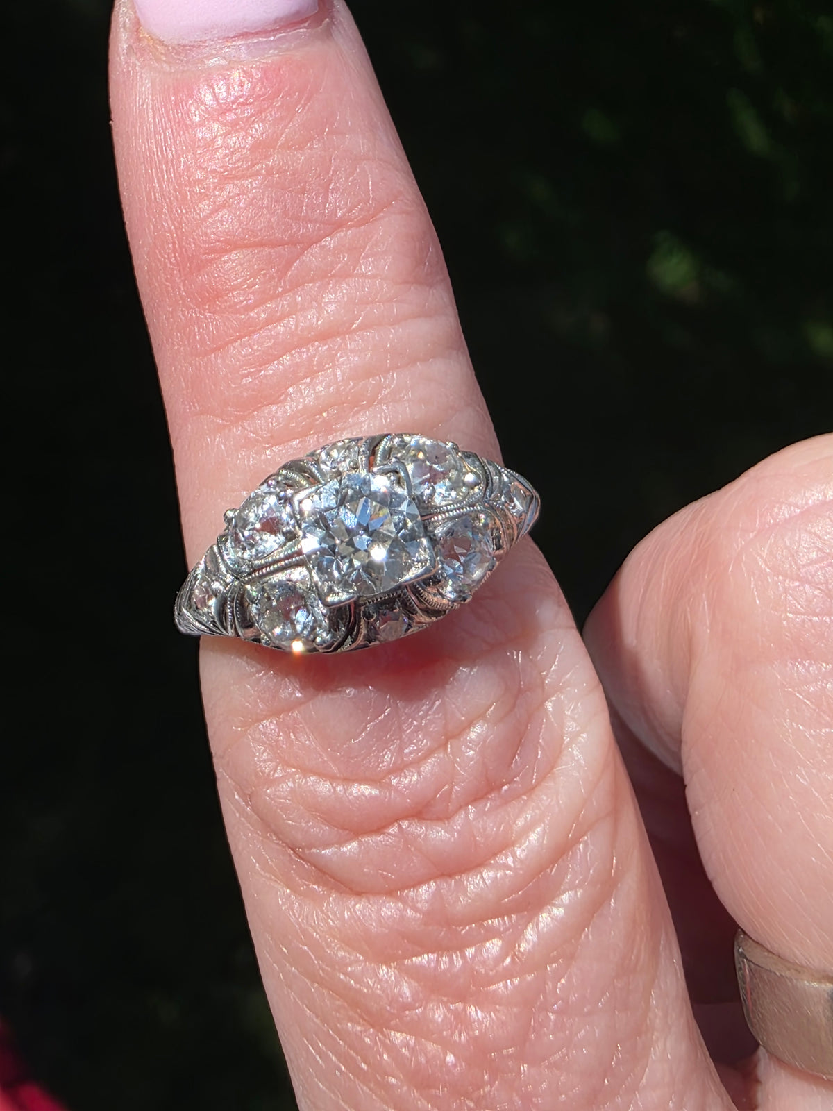 Art Deco Platinum Old Euro Cut Diamond Ring