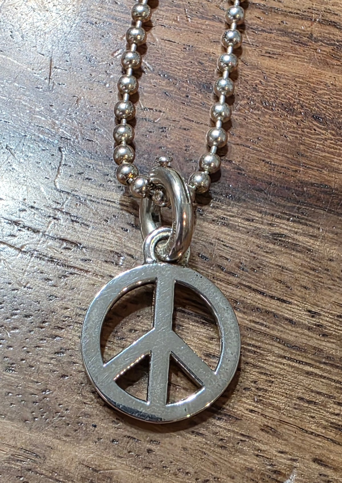 Tiffany & Co. Sterling Silver Peace Sign Pendant Necklace on Classic Ball Chain