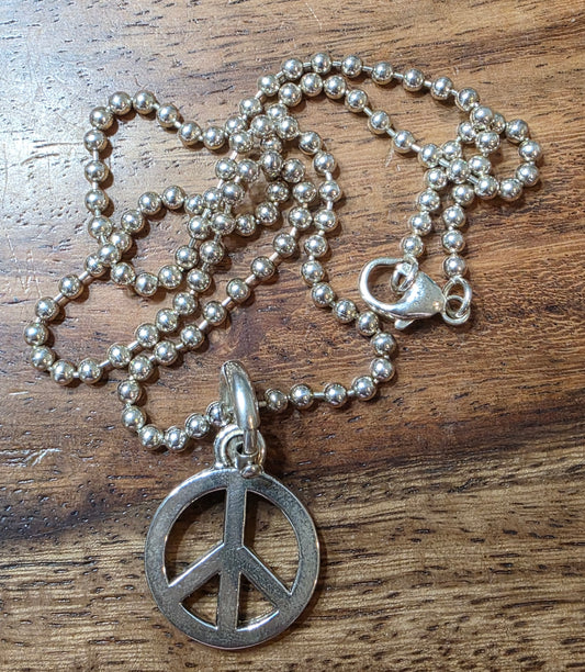 Tiffany & Co. Sterling Silver Peace Sign Pendant Necklace on Classic Ball Chain