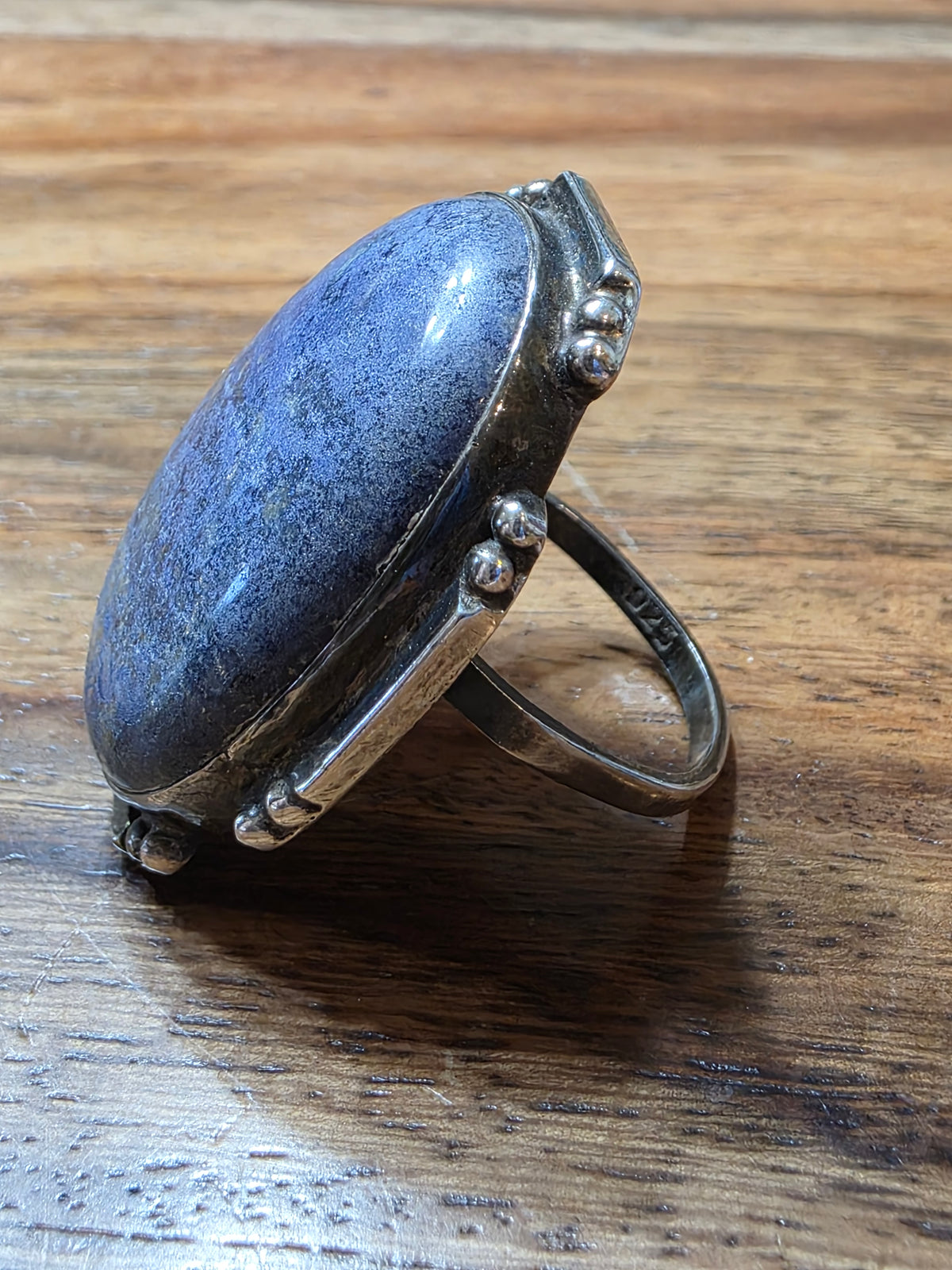 Vintage 925 Sterling Silver Oval Cabochon Blue Sodalite Statement Ring, MCM
