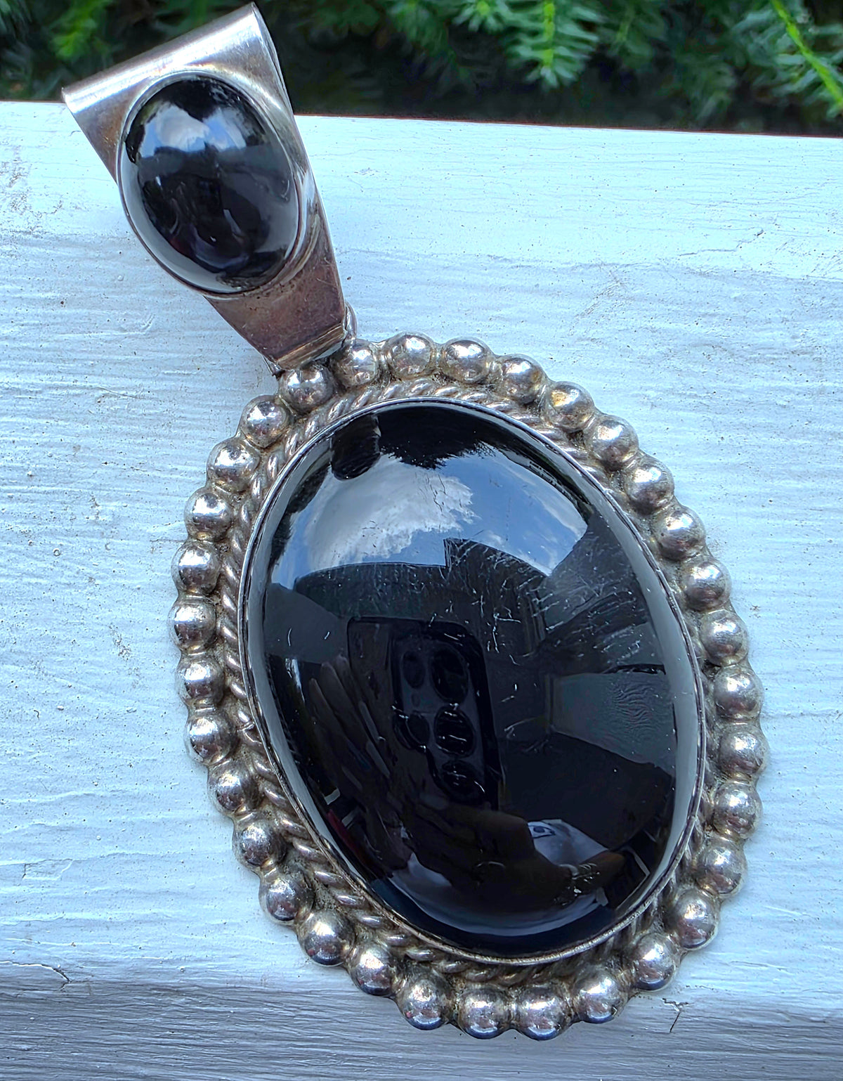 Vintage Sterling Silver Black Onyx Pendant, Taxco, Mexico