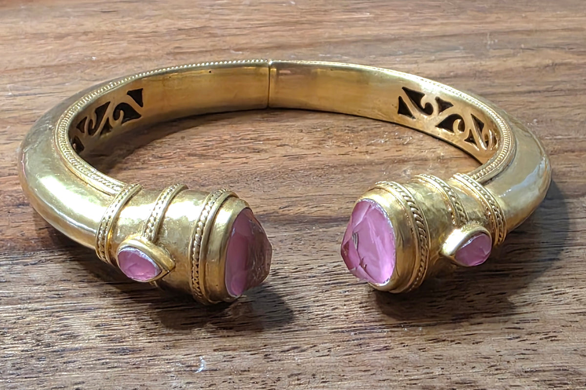 Julie Vos Gold Cannes Demi Cuff Bracelet - Iridescent Peony Pink, Hinged Clamper