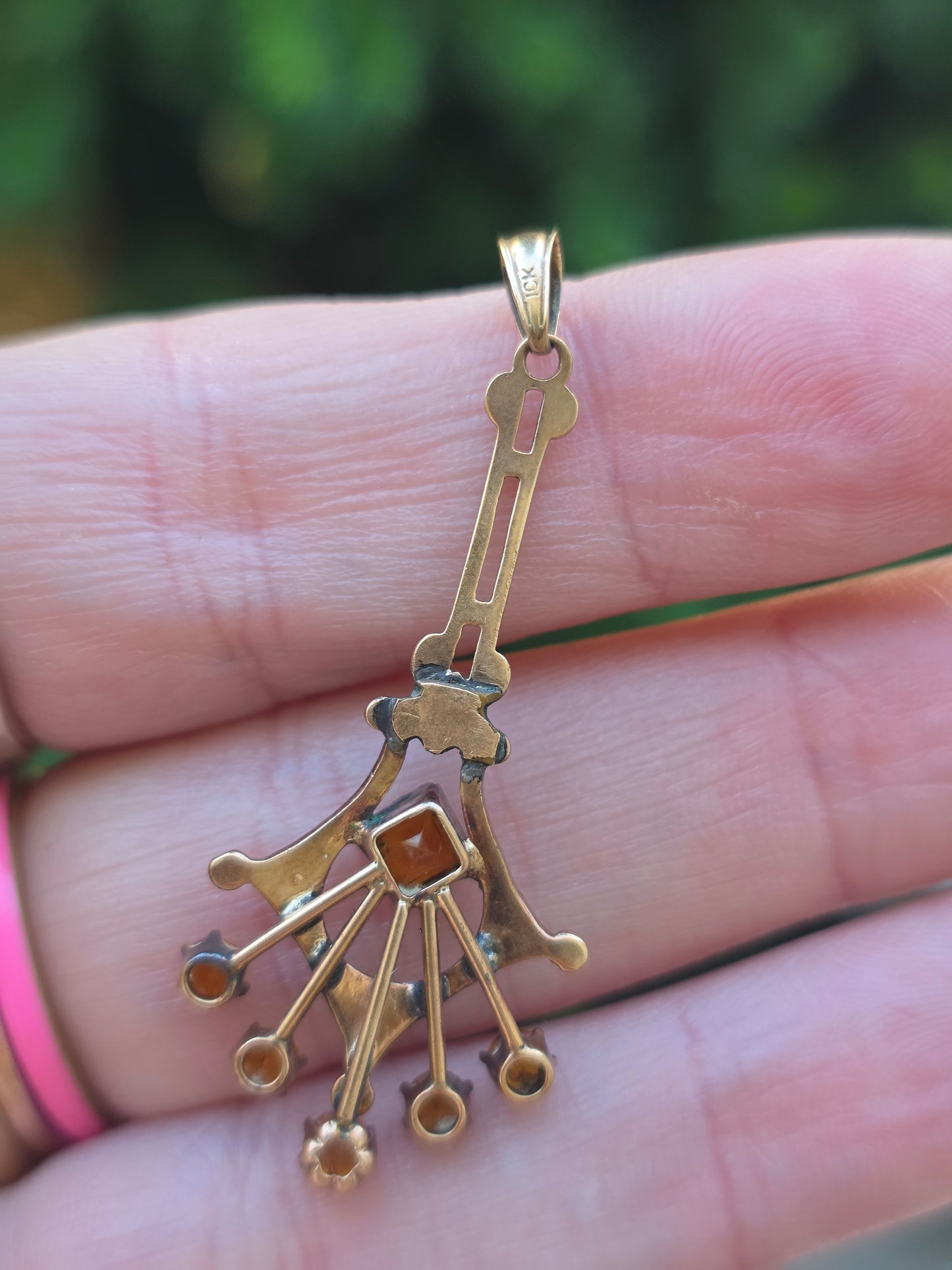 Antique 10k Gold Citrine and Seed Pearl Lavalier Pendant