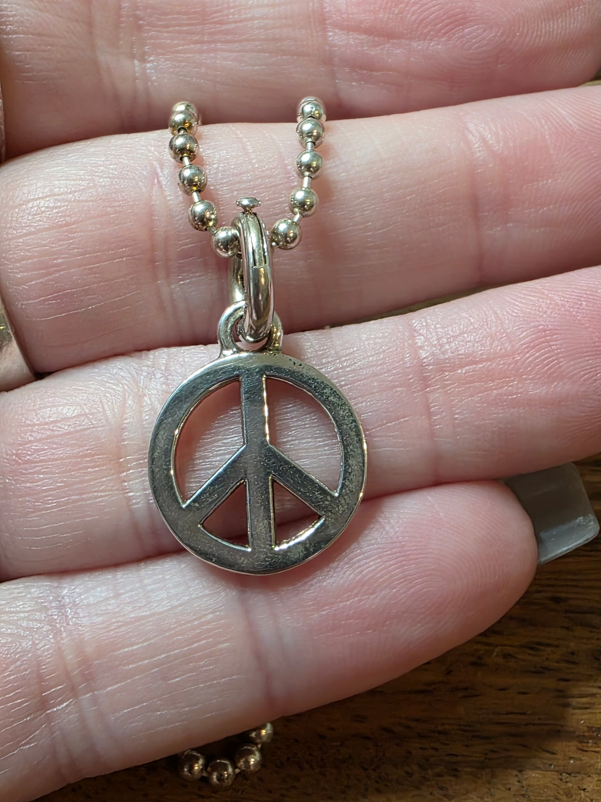 Tiffany & Co. Sterling Silver Peace Sign Pendant Necklace on Classic Ball Chain