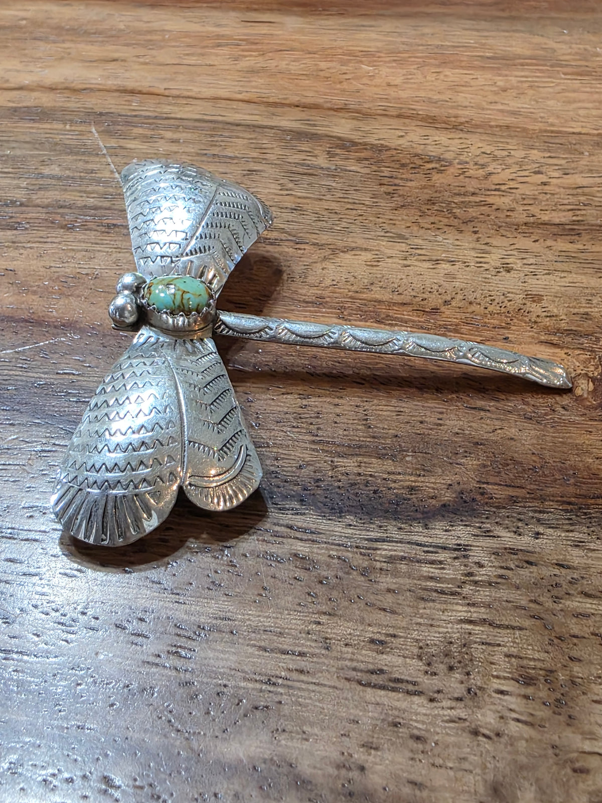 Old Pawn Vintage Navajo Sterling Silver & Turquoise Dragonfly Brooch Pin Signed