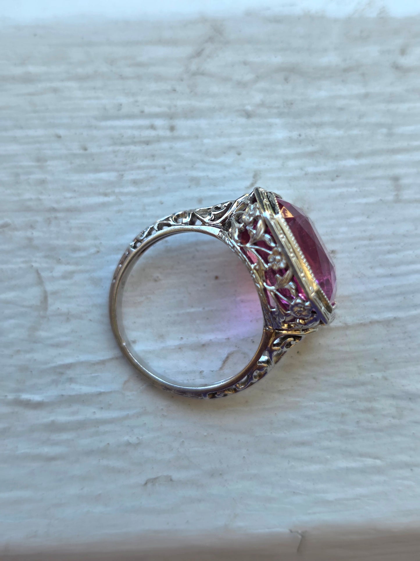 Art Deco Platinum Pink Tourmaline Ring