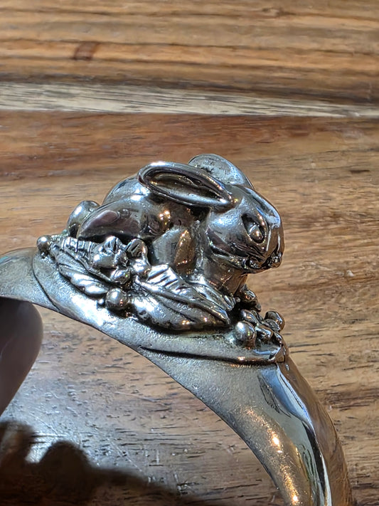 Vintage Mexican Sterling Silver Bunny Rabbit 3D Cuff Bracelet 925 35.9g