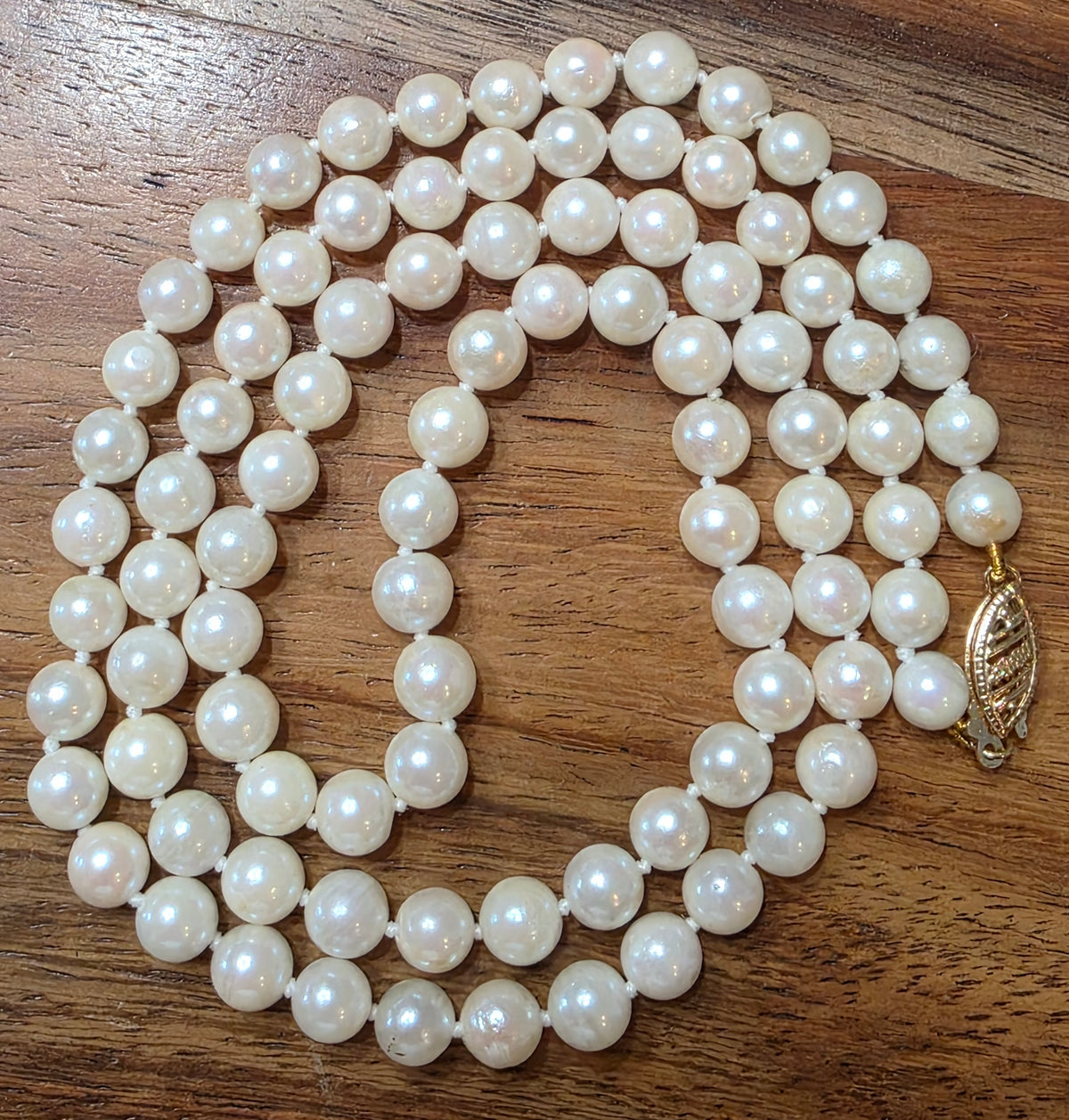 Vintage 14K Yellow Gold 6mm Cultured Pearl Matinee Necklace (22")