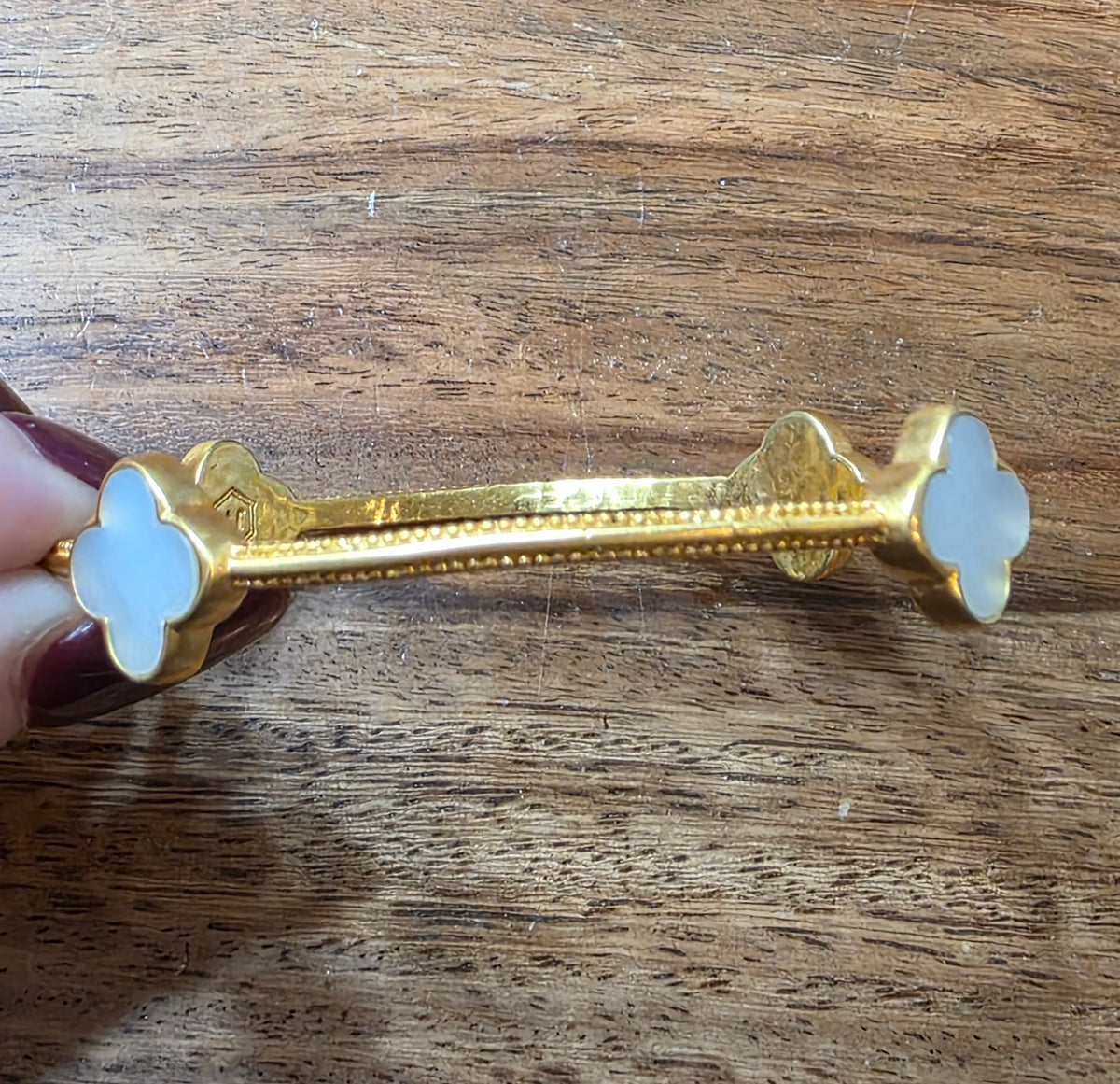 Julie Vos Chloe Bangle Mother of Pearl 24k Gold Plated Clover Bracelet