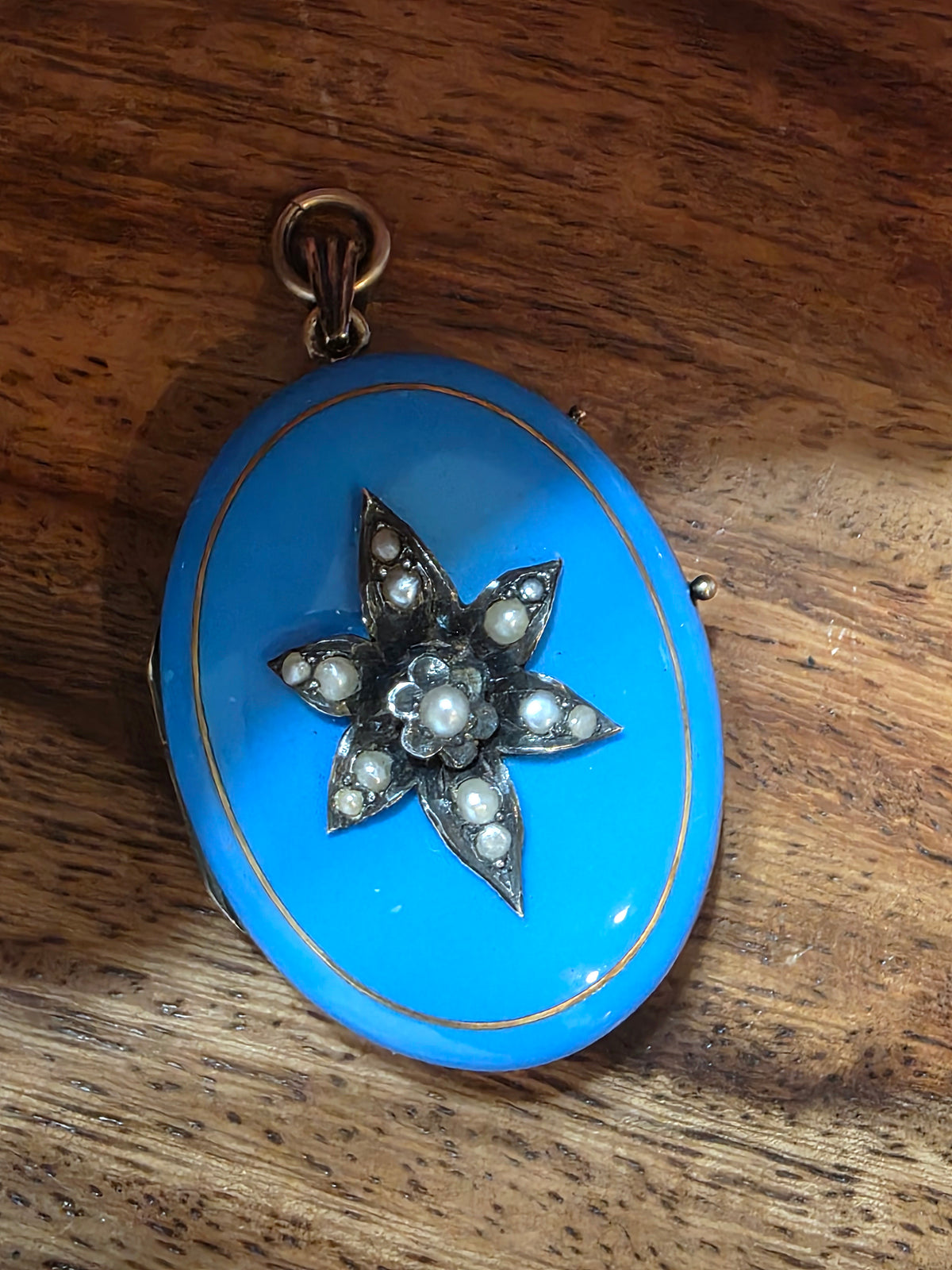 Antique Victorian 10k Robin's Egg Blue Enamel & Seed Pearl Locket