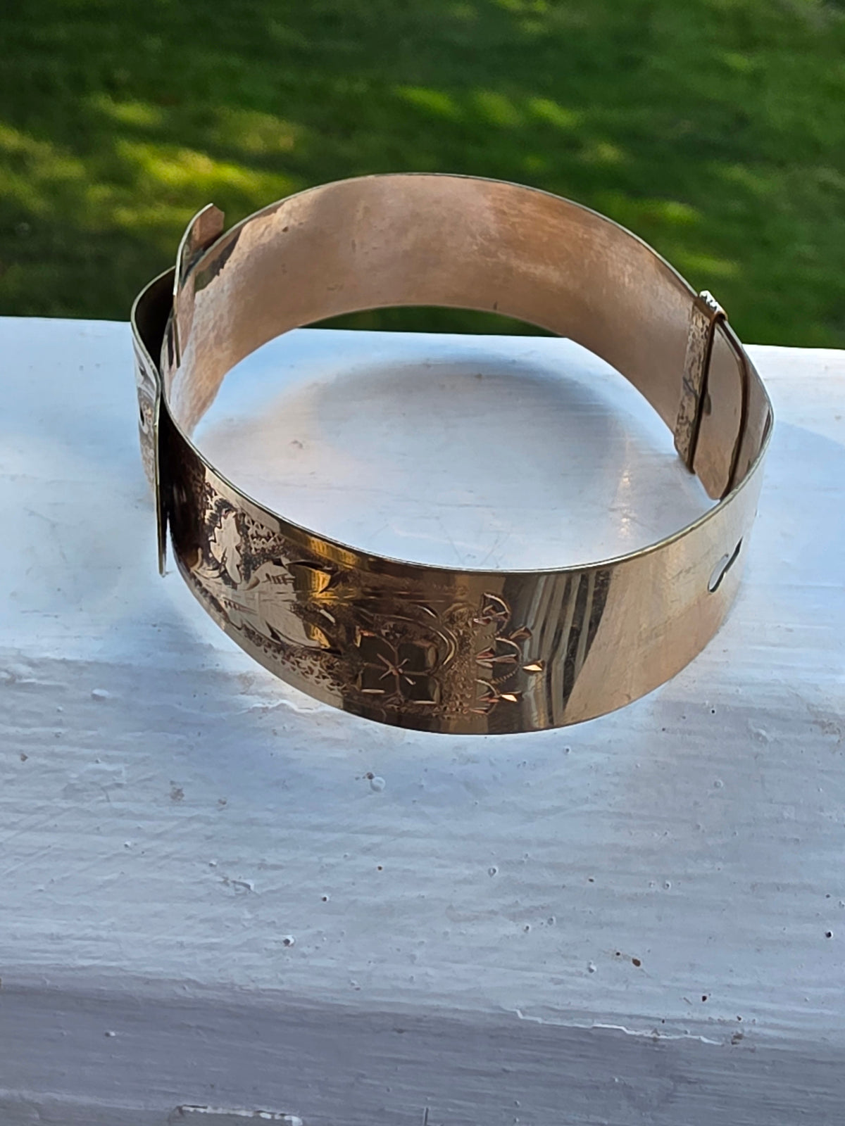 Antique Victorian Gold Filled Etched Floral Buckle Bangle Bracelet