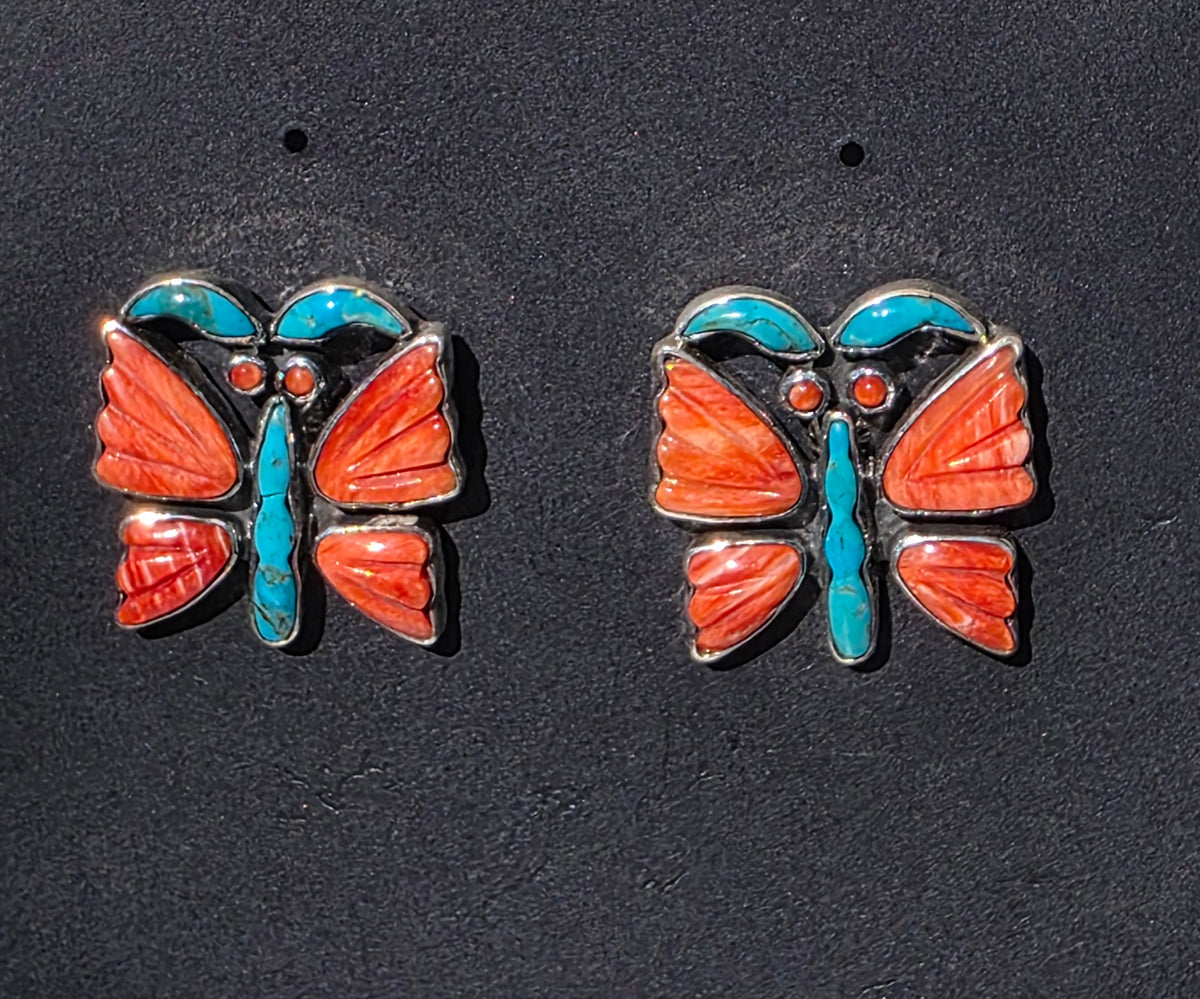 Federico Jimenez Sterling Silver Spiny Oyster & Turquoise Butterfly Earrings