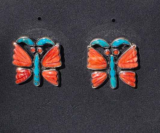 Federico Jimenez Sterling Silver Spiny Oyster & Turquoise Butterfly Earrings