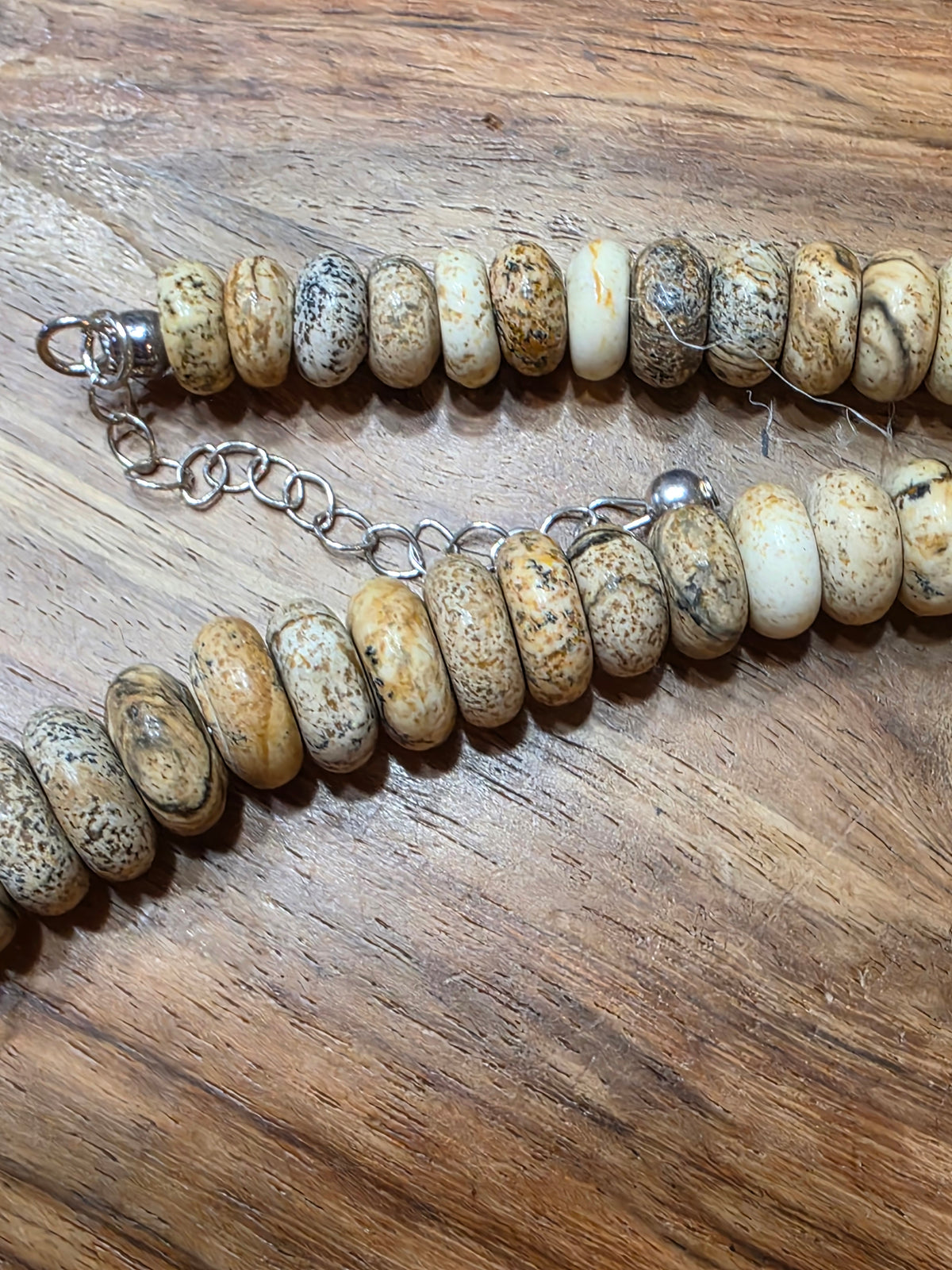 Chunky Graduated Picture Jasper Disc Rondelle Necklace FAS 925 Sterling Silver