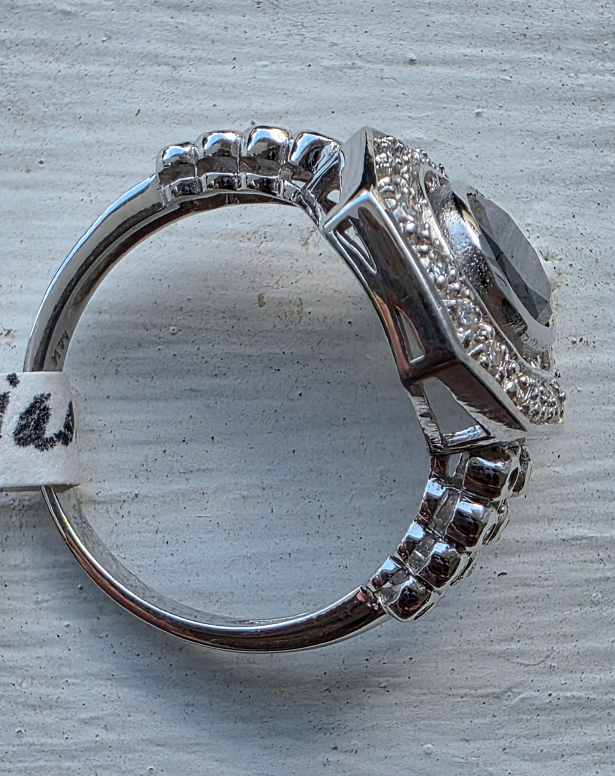 Estate 14k Oval Cut Black Diamond Halo Ring