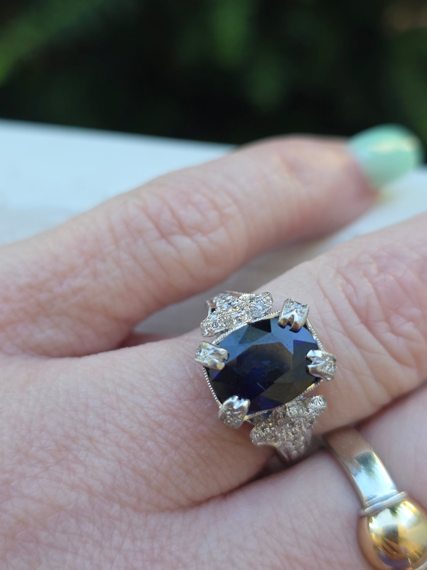 Platinum Diamond and Sapphire Ring