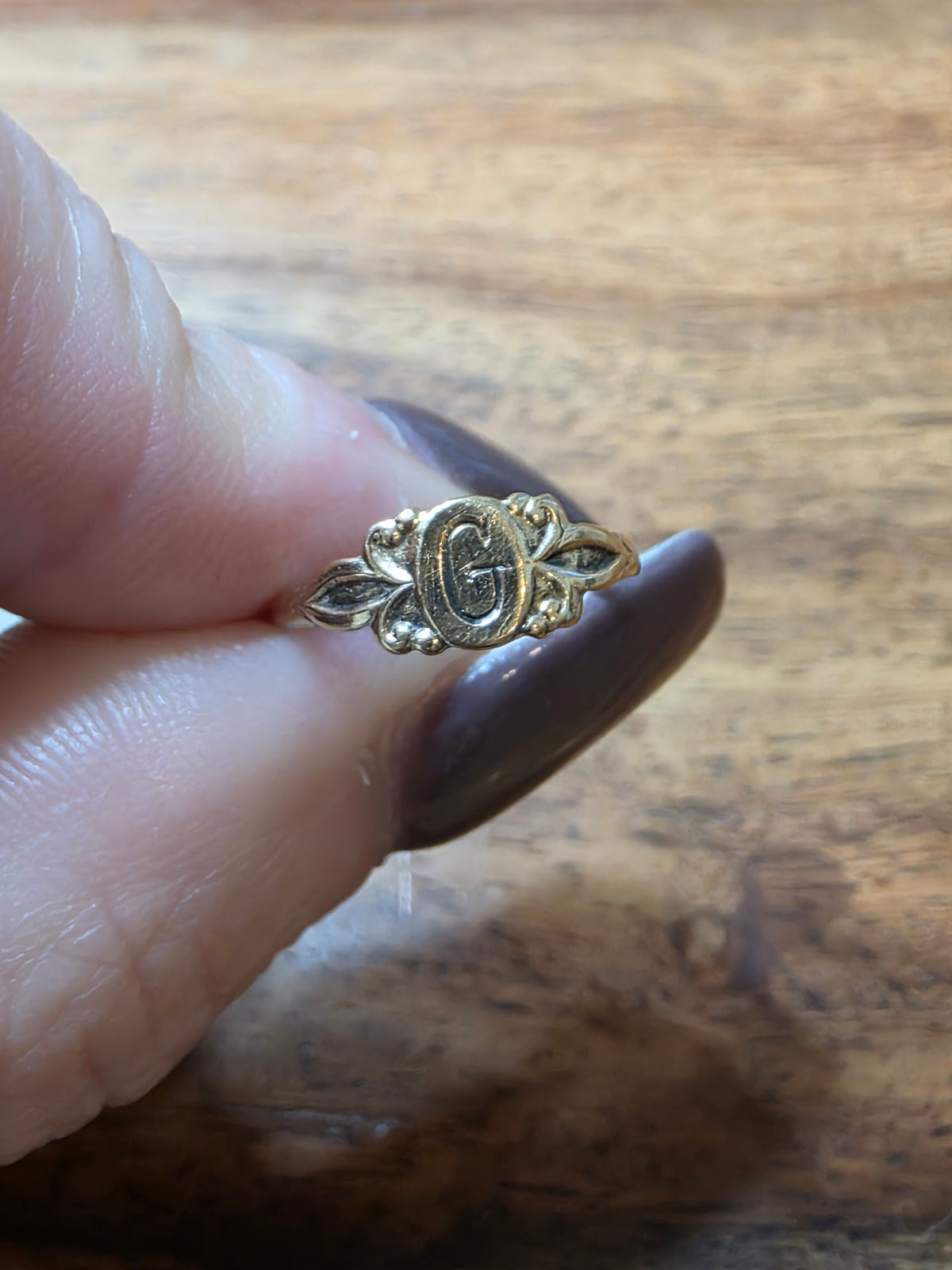 Antique Ostby & Barton 10K Gold Initial "G" Signet Ring, Size 3, Child/Pinky