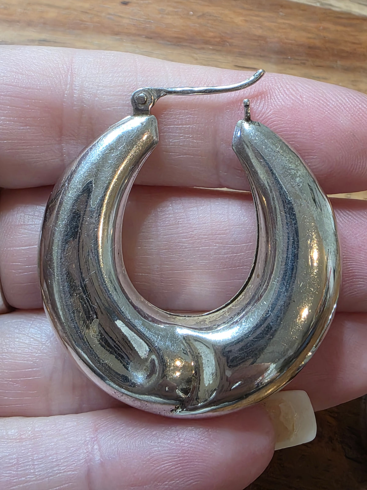 Vintage Sterling Silver Puffy Hoop Earrings, 925