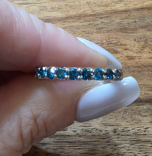 Estate 14k White Gold Blue Diamond Eternity Band Ring, 2.10ctw