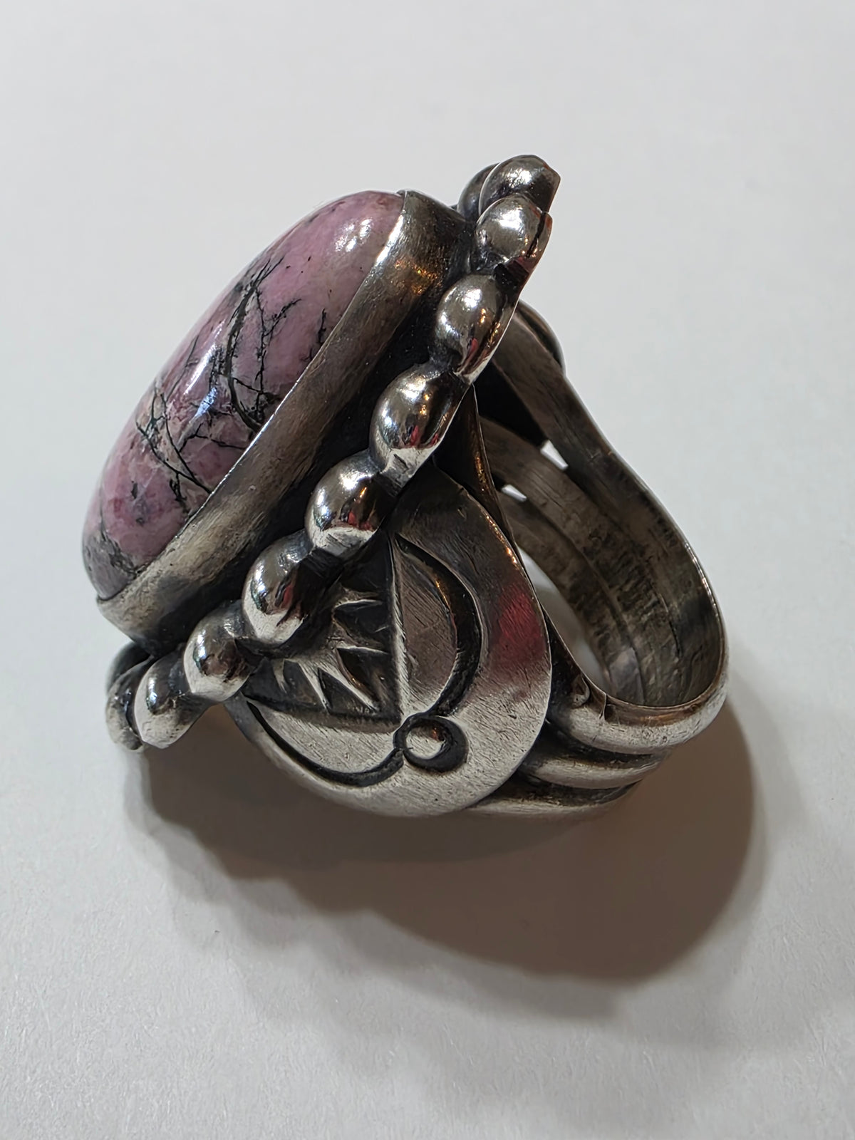 Navajo Paul Livingston Sterling Silver Rhodonite Ring, Size 8.25