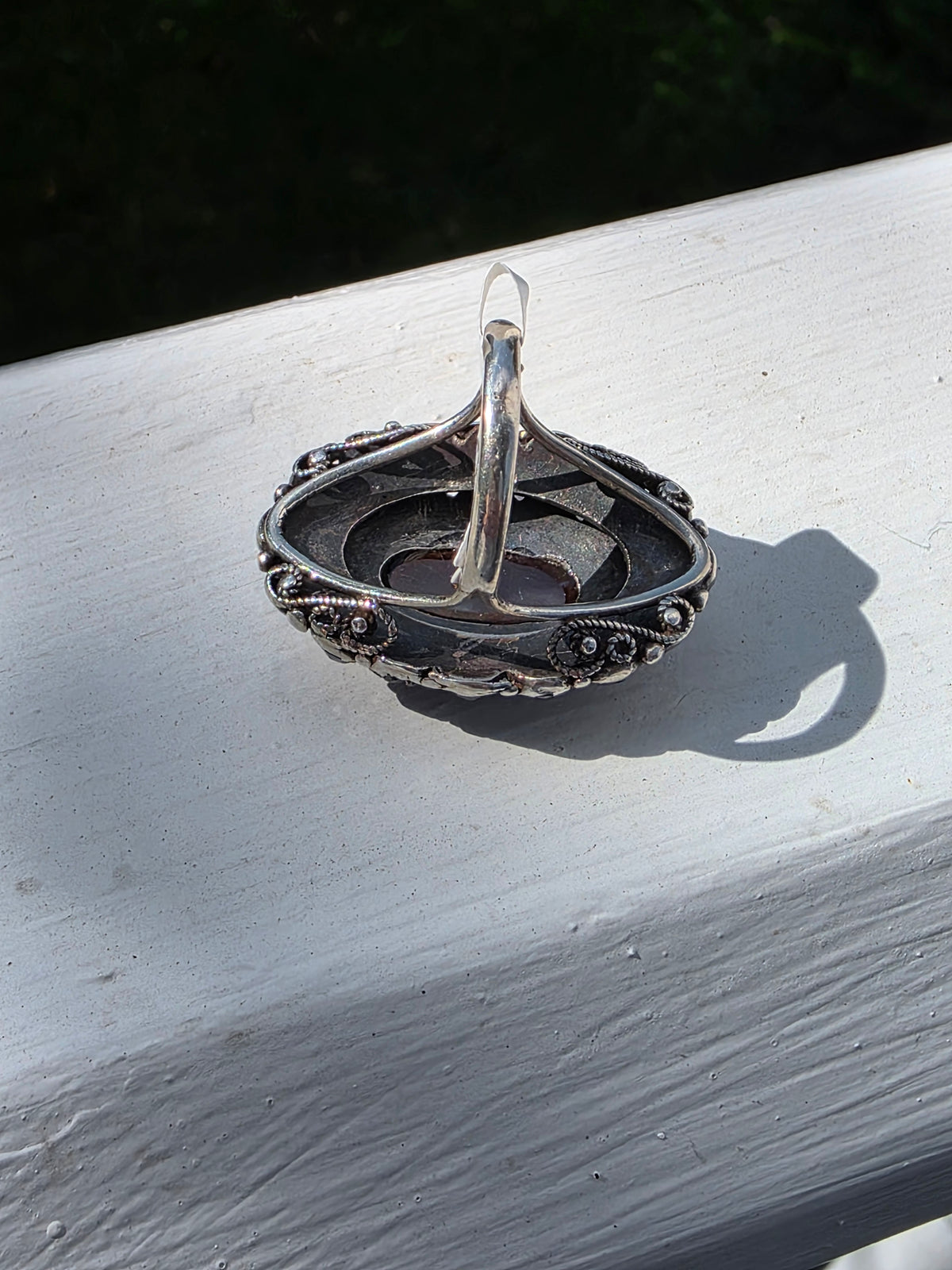 Antique Sterling Silver Bohemian Garnet & Black Opal Ring