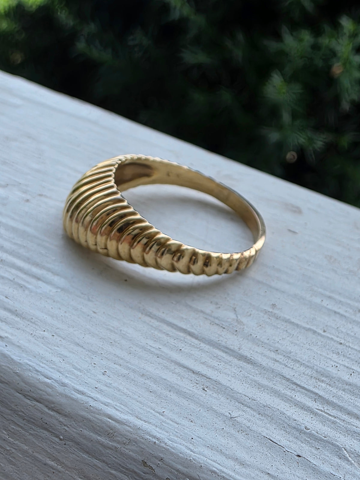 Vintage 14k Yellow Gold Scalloped Dome Ring, Shrimp Ring