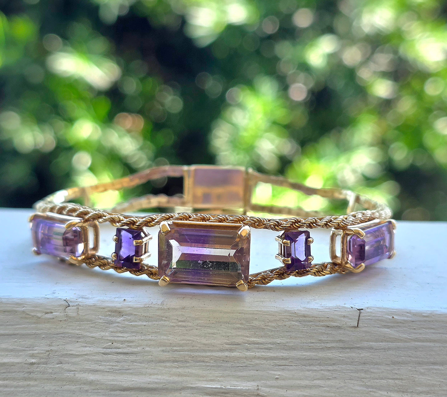 Vintage 14k Yellow Gold Emerald Cut Ametrine Bracelet