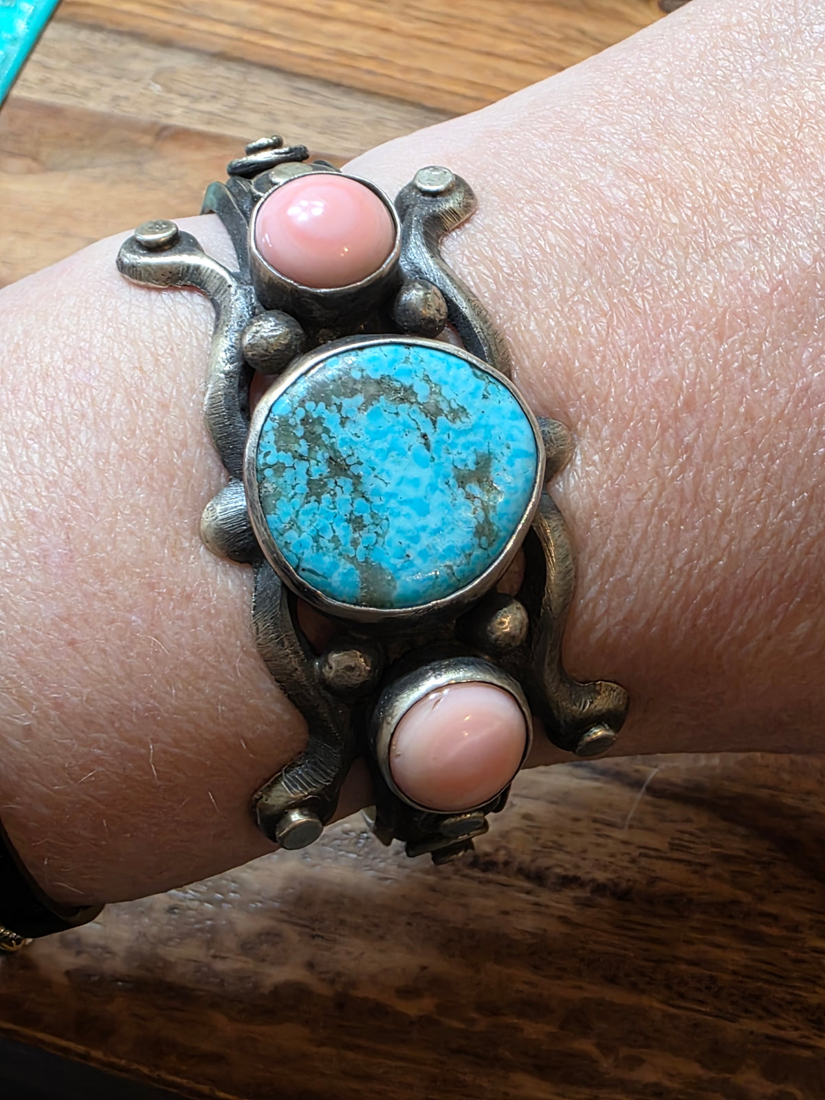 Chimney Butte Sterling Silver Turquoise And Pink Conch Shell Cuff Bracelet 77.2g
