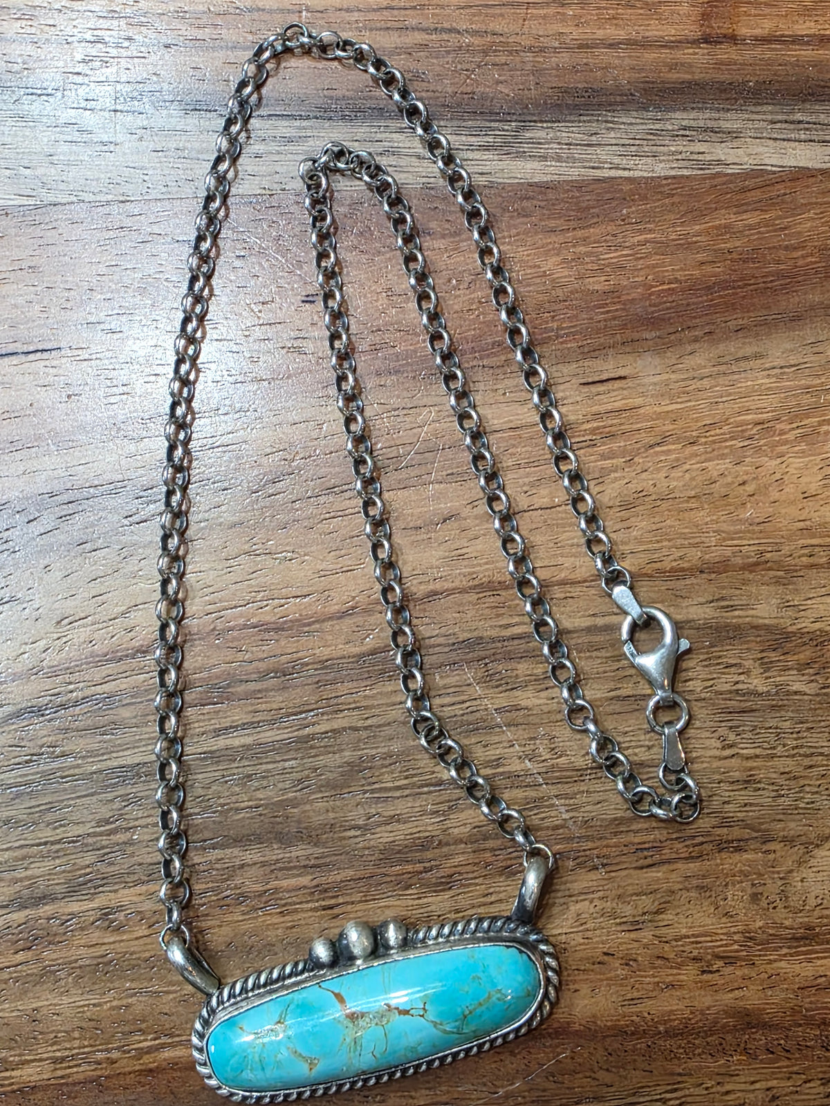Navajo Elouise Kee Sterling Silver Kingman Turquoise Bar Necklace