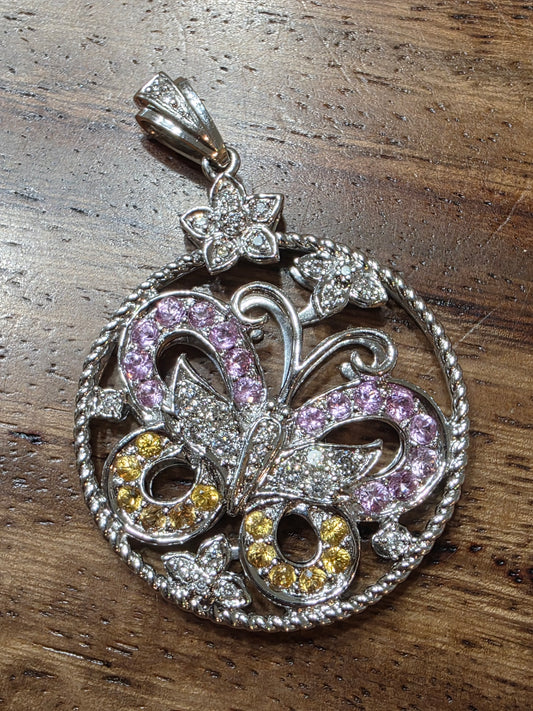 Estate 14k White Gold Butterfly Medallion Pendant