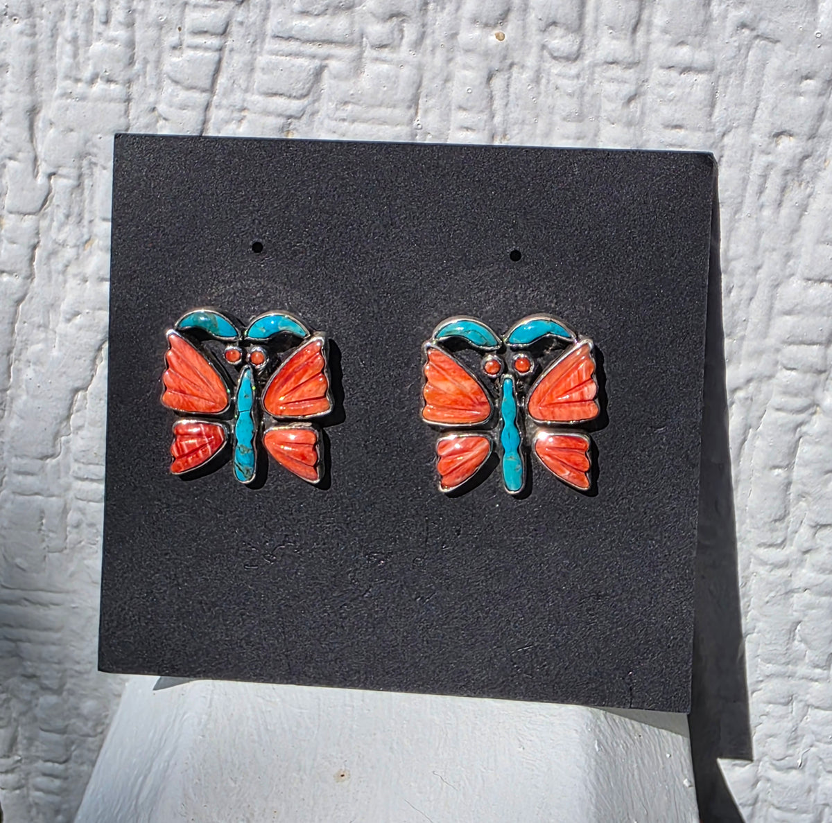 Federico Jimenez Sterling Silver Spiny Oyster & Turquoise Butterfly Earrings