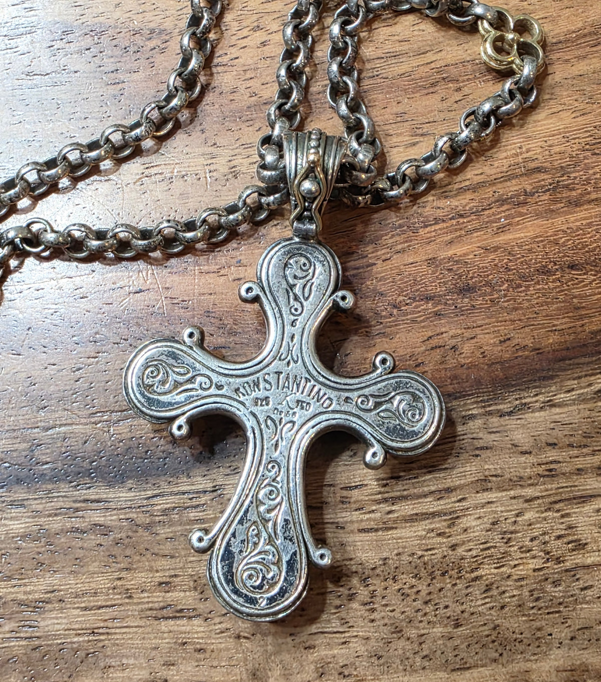 Konstantino 925 Sterling 18k Gold Cross Pendant Necklace Tourmaline & Aquamarine