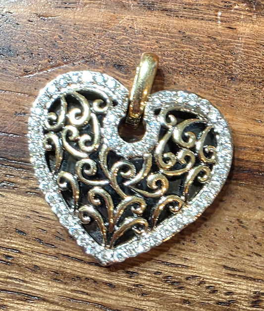 Estate 14k Gold Diamond Filigree Heart Pendant, 6.3 Grams