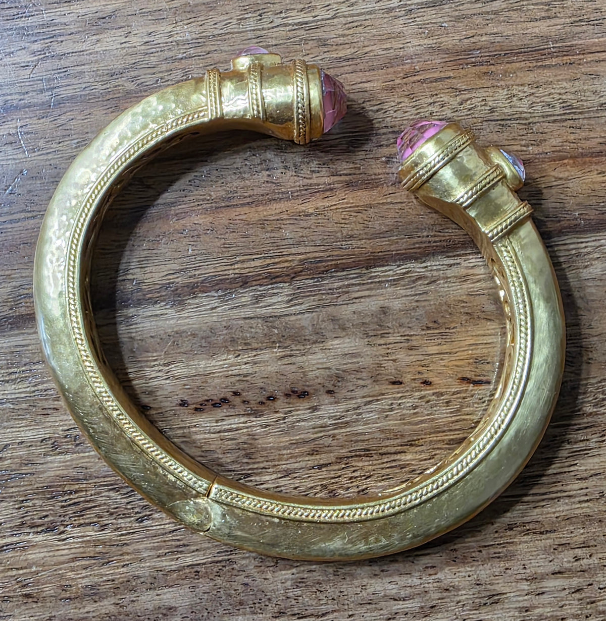 Julie Vos Gold Cannes Demi Cuff Bracelet - Iridescent Peony Pink, Hinged Clamper
