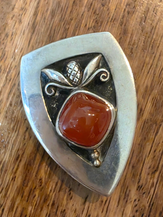 Vtg Georg Jensen USA Sterling 925 Carnelian Pinecone Shield Brooch Pin #480 1940