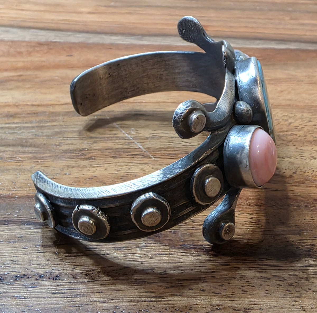 Chimney Butte Sterling Silver Turquoise And Pink Conch Shell Cuff Bracelet 77.2g