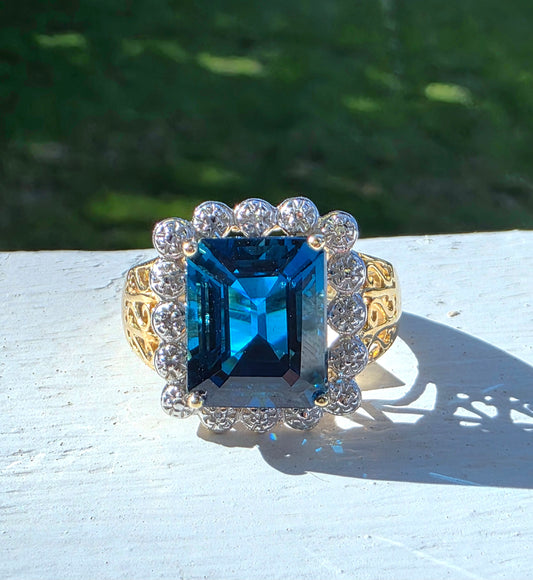 10k Yellow and White Gold London Blue Topaz Ring
