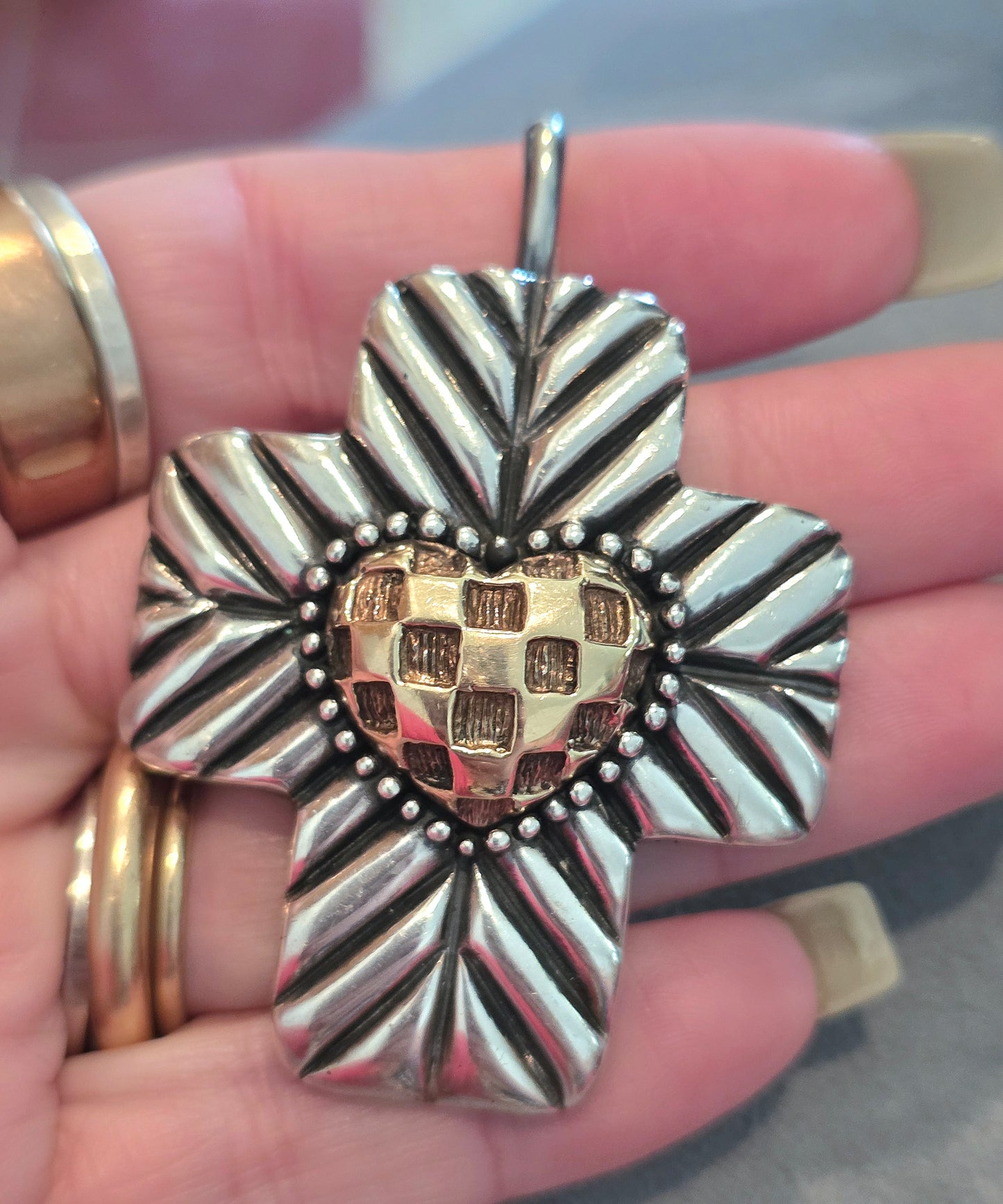 Dian Malouf Sterling Silver & Gold Cross & Heart Pendant