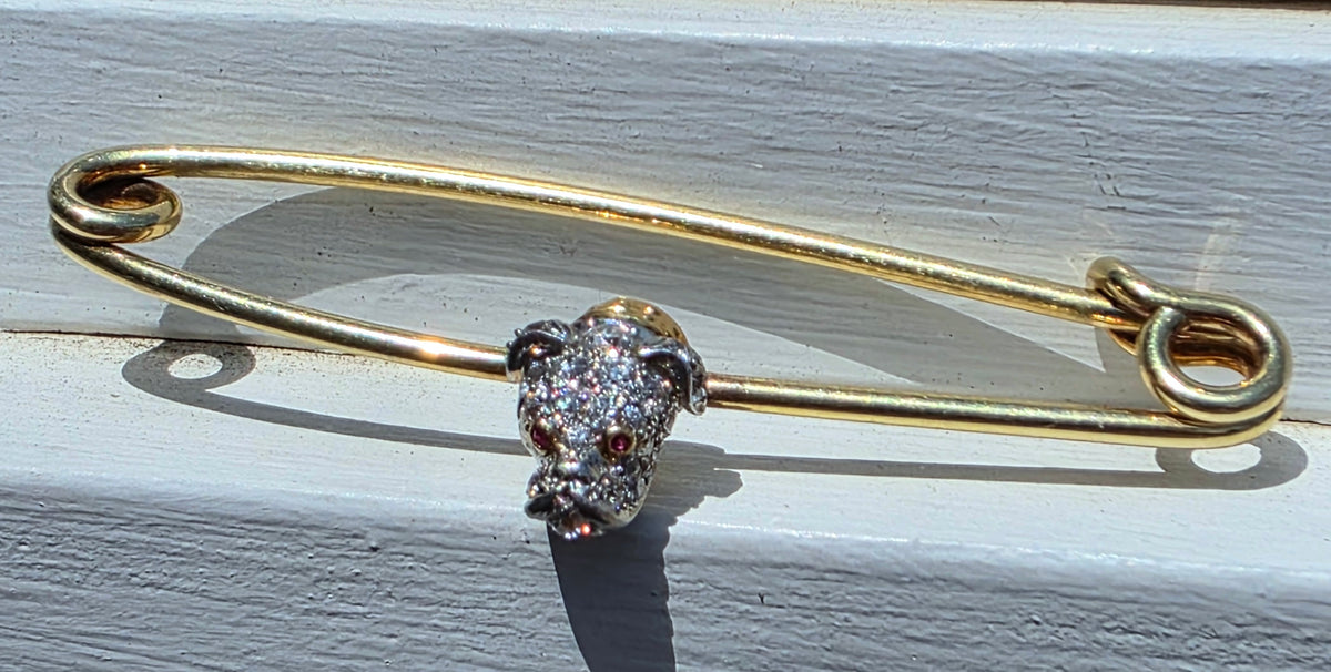 Edwardian 14k & Platinum Diamond Bulldog Safety Bar Pin