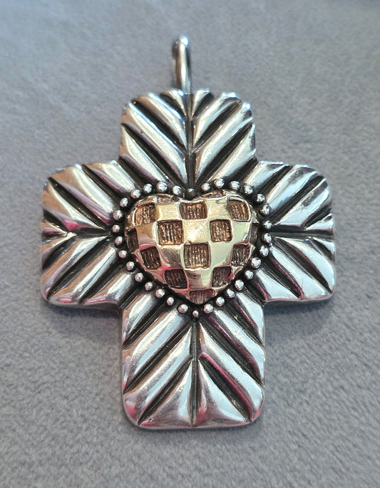 Dian Malouf Sterling Silver & Gold Cross & Heart Pendant